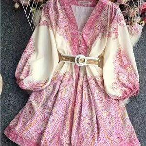 Pink and Cream Paisley Mini Dress